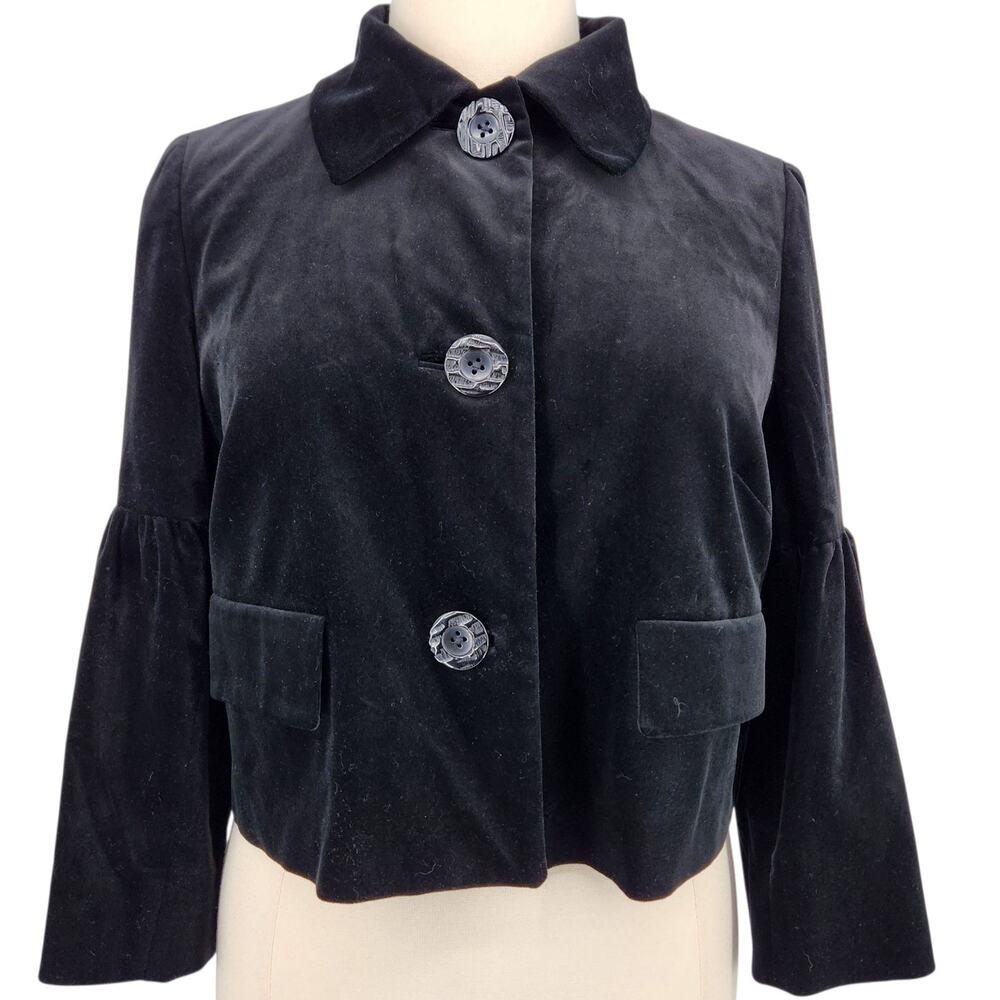Ellen Tracy Black Velvet Bell Sleeve Jacket Size 14 Romantic Gothic Evening